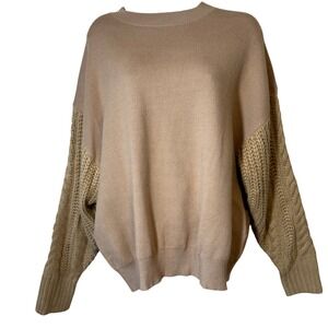 &merci Oversized Sweater Tan Mixed Knit Drop Shoulder‎ Chunky Sleeves Size Small